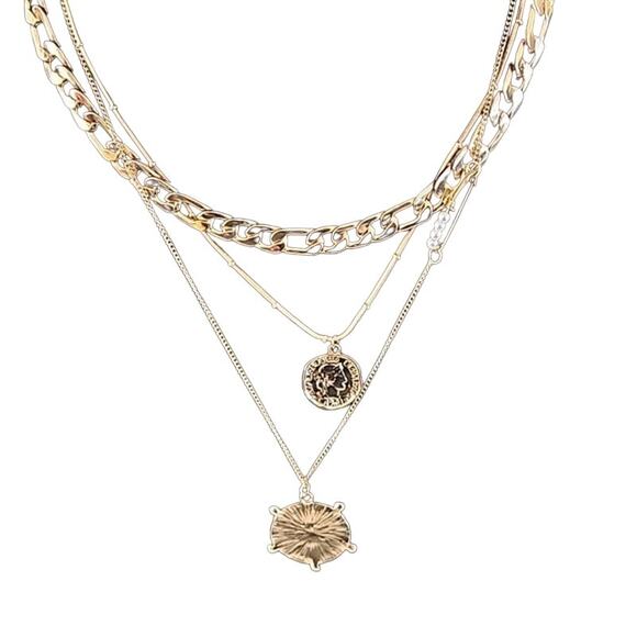 Women's Gold-Tone Multi-Layer Geometric Medallion Statement Necklace - NWOT - Picture 5 of 6